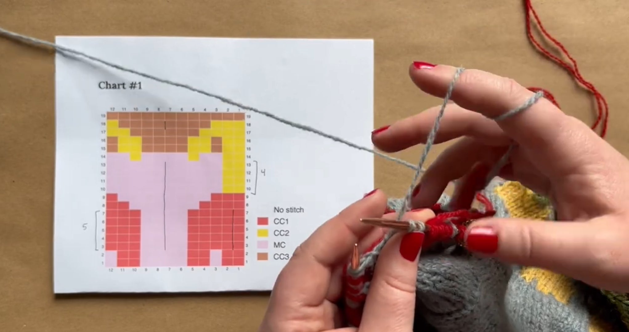 Load video: This tutorial video on the Ladderback Jacquard method is specifically for the Tulip Farm Sweater color work. In this video we go round by round and show you exactly where we recommend catching your floats while working this chart. This tutorial is demonstrated on the sleeve stitches of the sweater however, the first time you will encounter this technique is when working the body colorwork. This video is applicable to all Tulip Farm patterns by Harvey Road Knits. The Ladderback Jacquard method is our preferred way to catch floats when doing stranded color work, especially when doing repetitive color work. It is very important that floats are caught when working this chart as to avoid puckering tensioning problems when your object is finished.